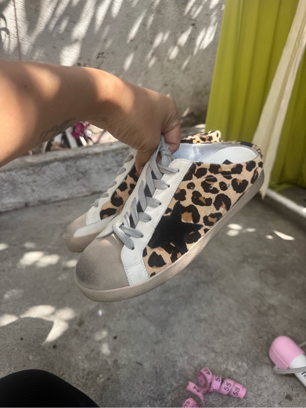 Leopard Print Lace-Up Sneakers in Beige and Black